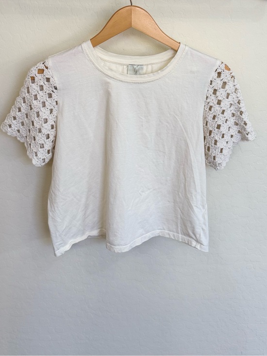 Joie Tops - Joie Ivory Crop T-Shirt Mixed Media Eyelet Lace Crochet Boho Short Sleeve Small